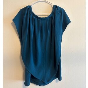 Kazo Teal‎ Blue Draped Pleated Scoop Neck Blouse Top XS